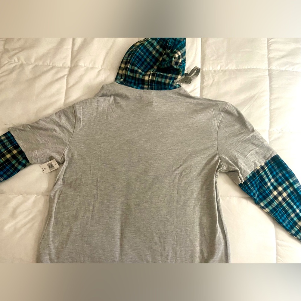 Disney Parks The Haunted Mansion Hoodie Long Sleeve Gray Blue Plaid Flannel NWT - Picture 7 of 7
